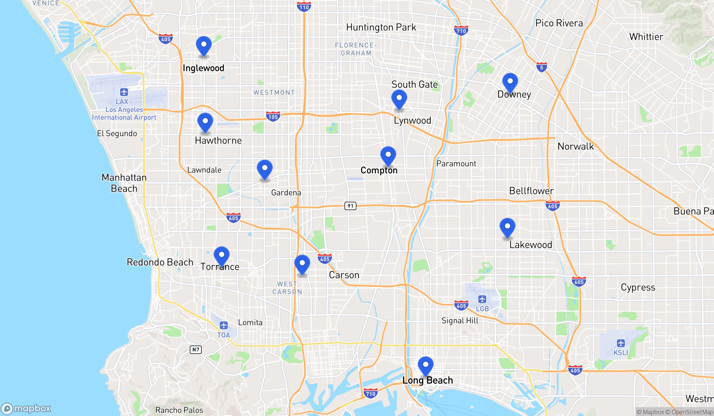 EVM service area map covering LA and Orange County